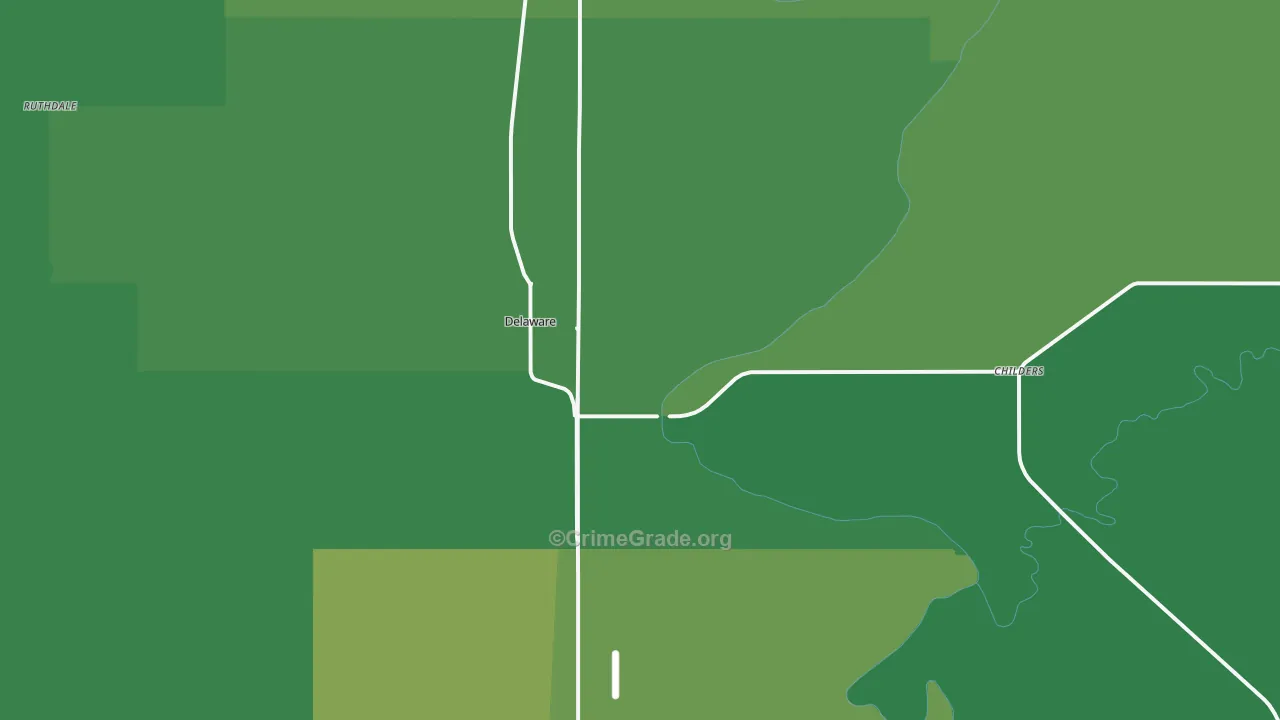 Delaware, OK Map of Vehicle Theft Rates