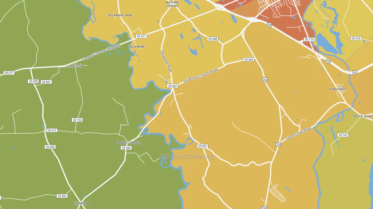 Delaware, VA Map of Vehicle Theft Rates