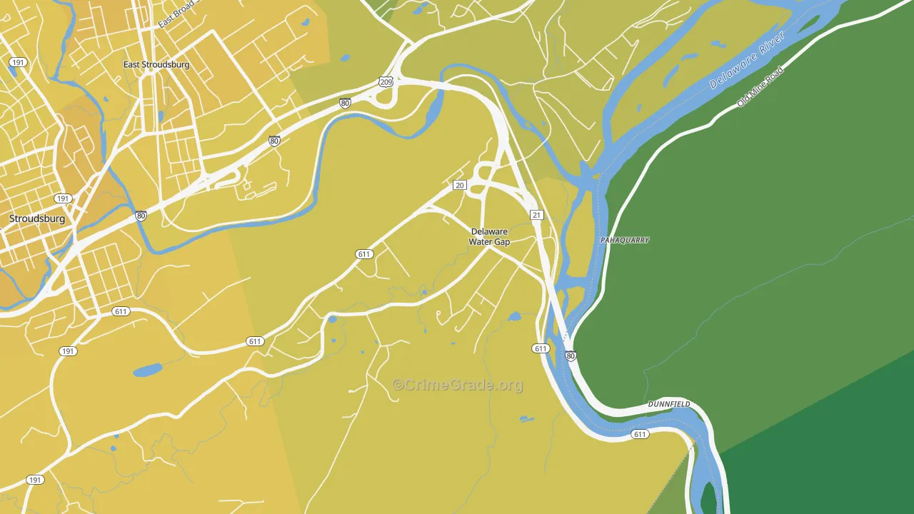 Delaware Water Gap, PA Map of Vehicle Theft Rates