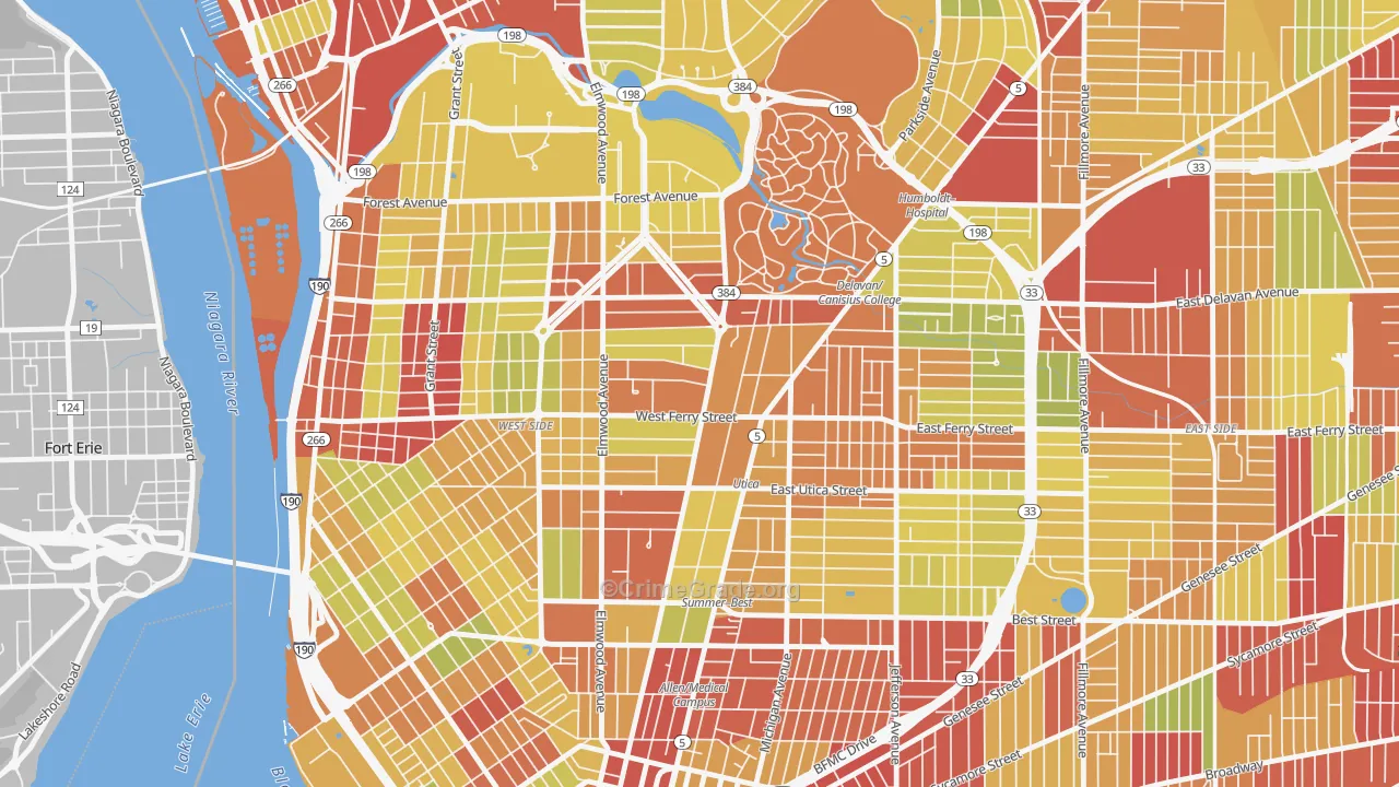 Delaware-West Ferry, Buffalo, NY Map of Vehicle Theft Rates