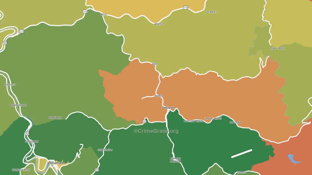 Delbarton, WV Map of Vehicle Theft Rates