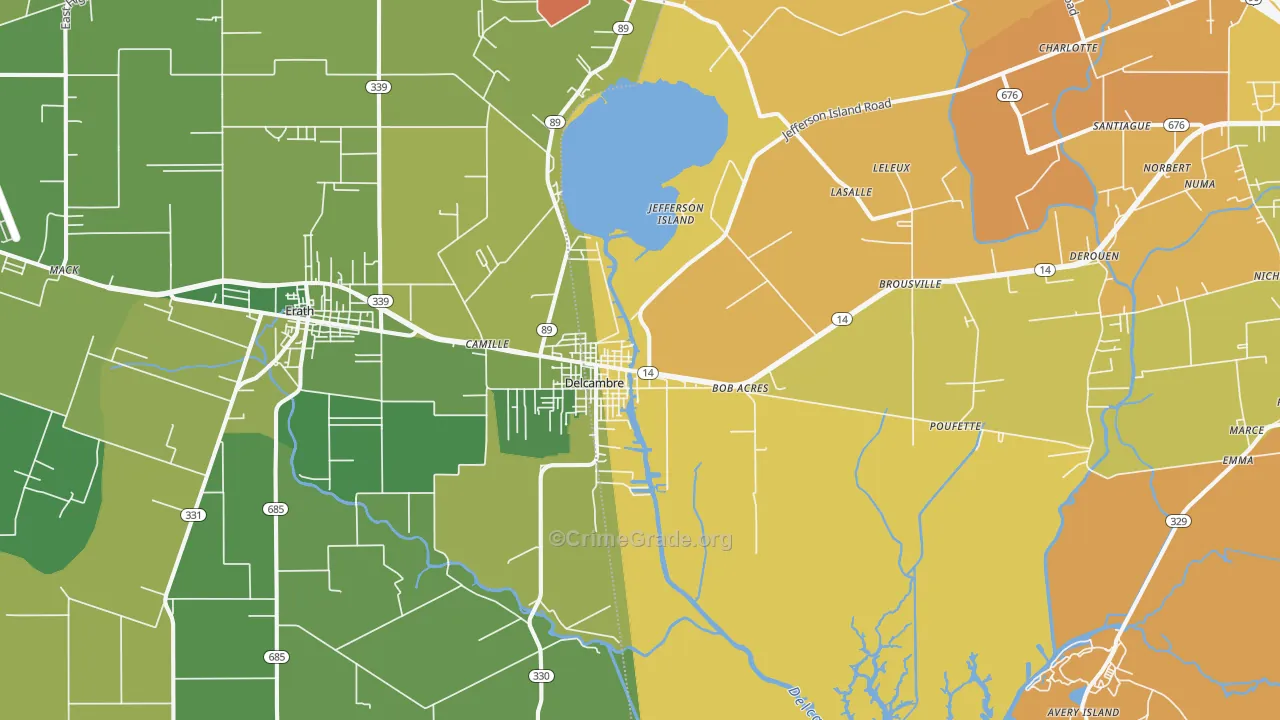 Delcambre, LA Map of Vehicle Theft Rates