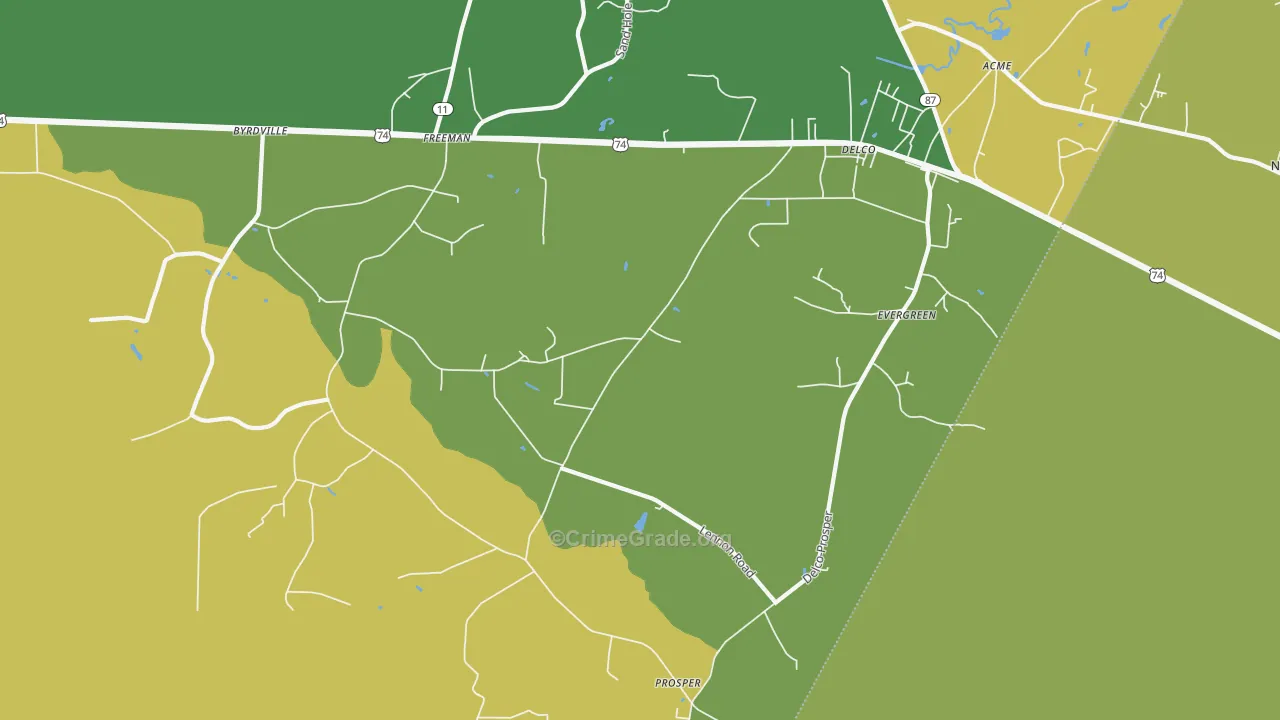 Delco, NC Map of Vehicle Theft Rates