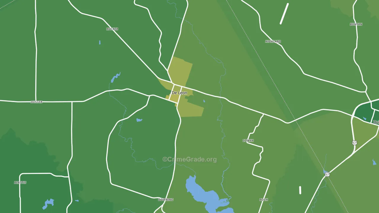 DeLeon, TX Map of Vehicle Theft Rates