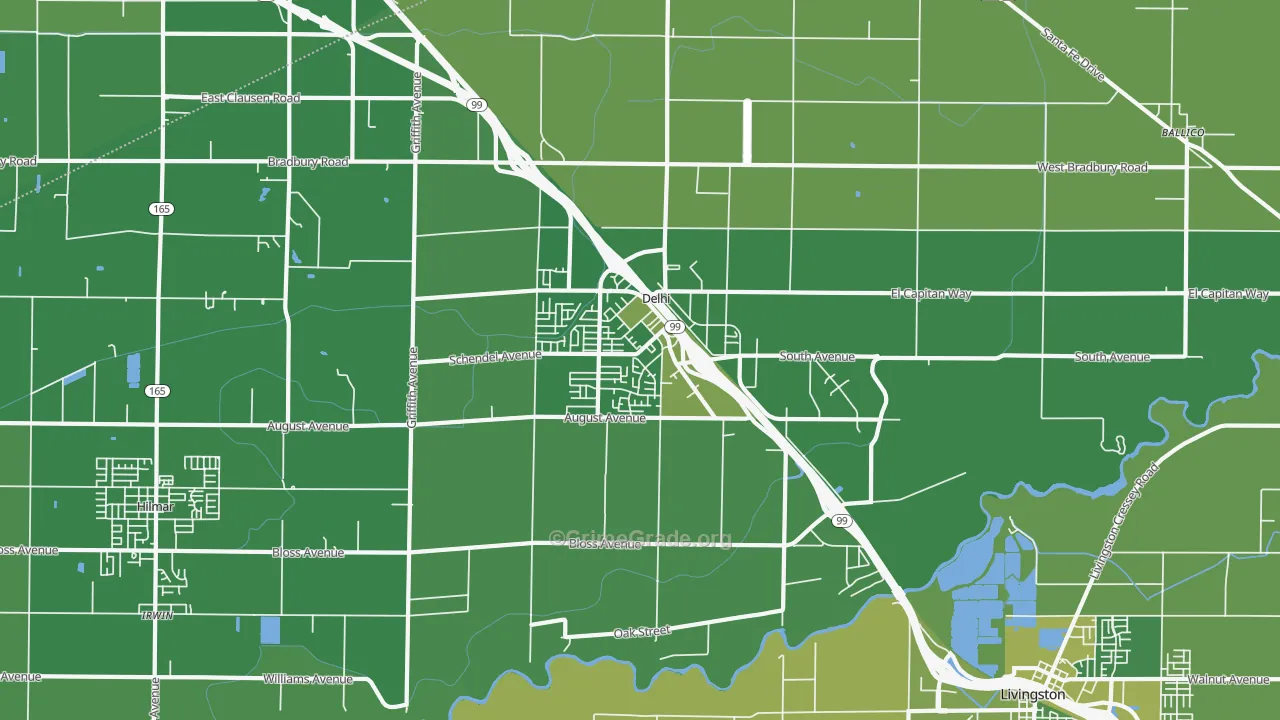 Delhi, CA Map of Vehicle Theft Rates