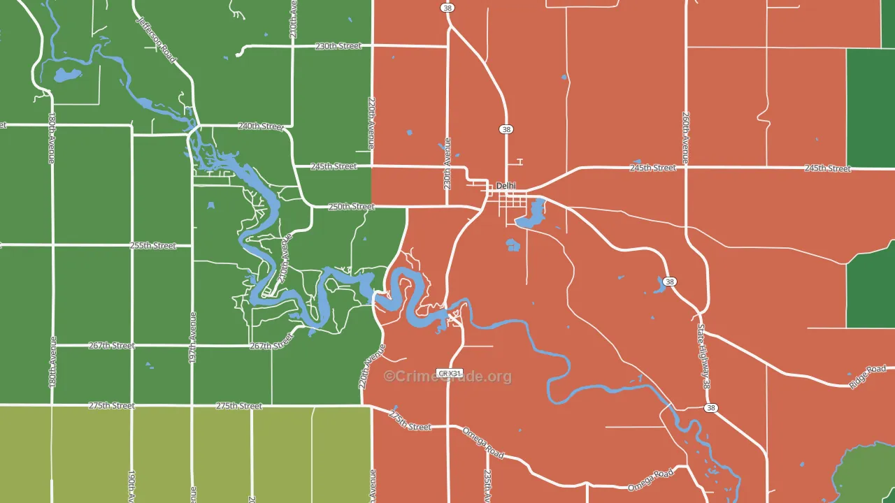 Delhi, IA Map of Vehicle Theft Rates