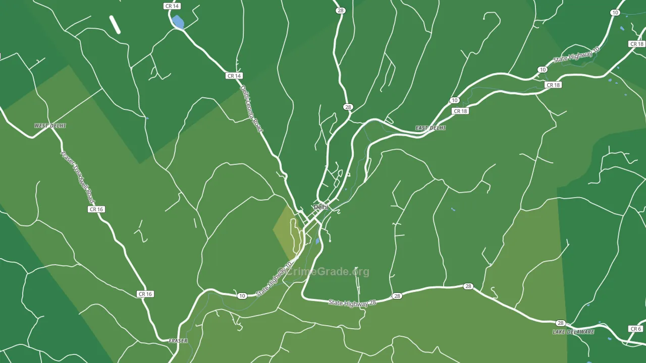 Delhi, NY Map of Vehicle Theft Rates