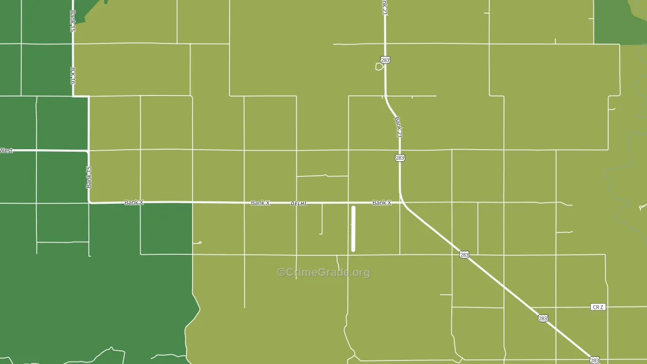 Delhi, OK Map of Vehicle Theft Rates