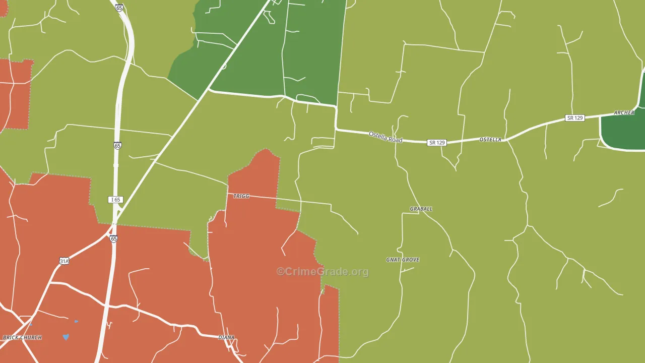 Delina, TN Map of Vehicle Theft Rates