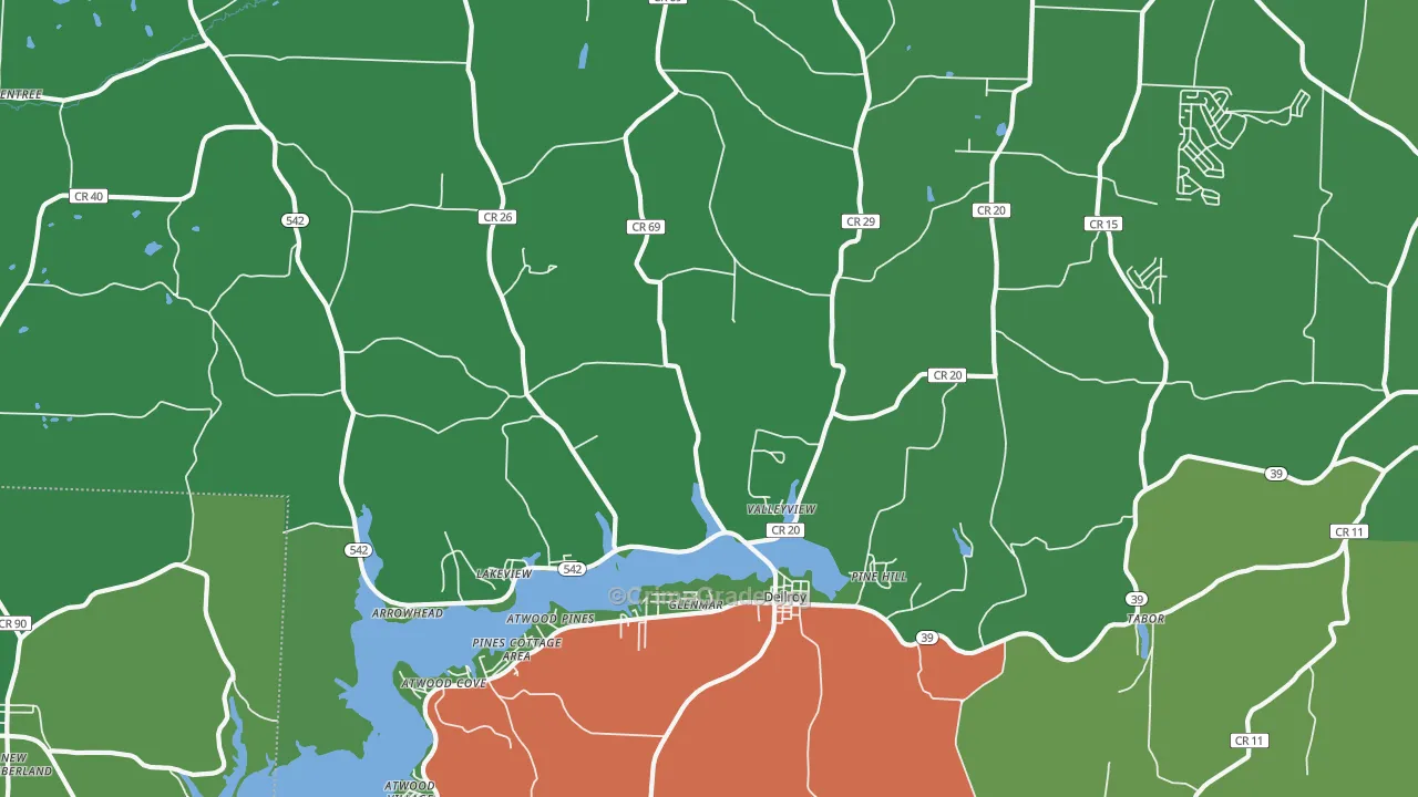 Dellroy, OH Map of Vehicle Theft Rates
