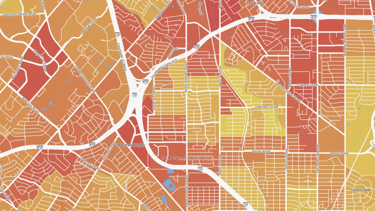 Dellview Area, San Antonio, TX Map of Vehicle Theft Rates