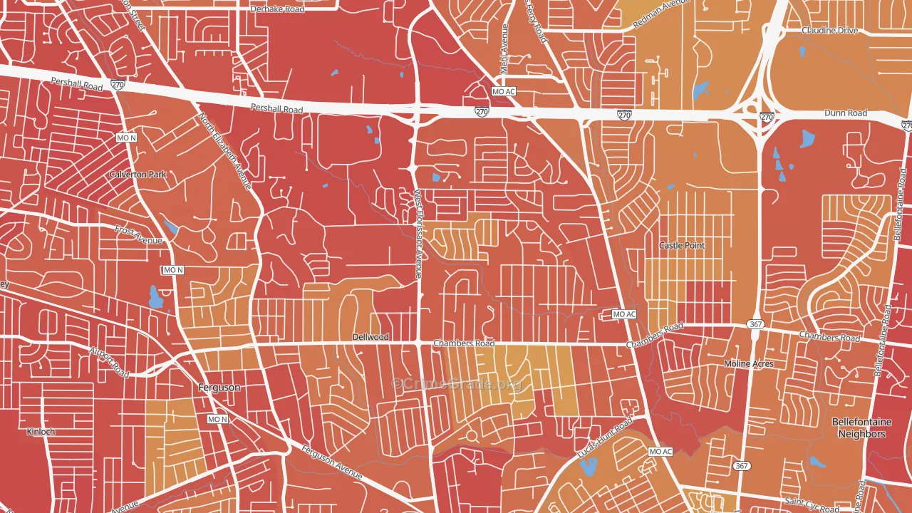 Dellwood, MO Map of Vehicle Theft Rates