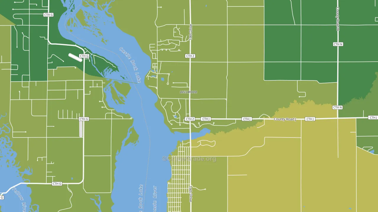 Dellwood, WI Map of Vehicle Theft Rates