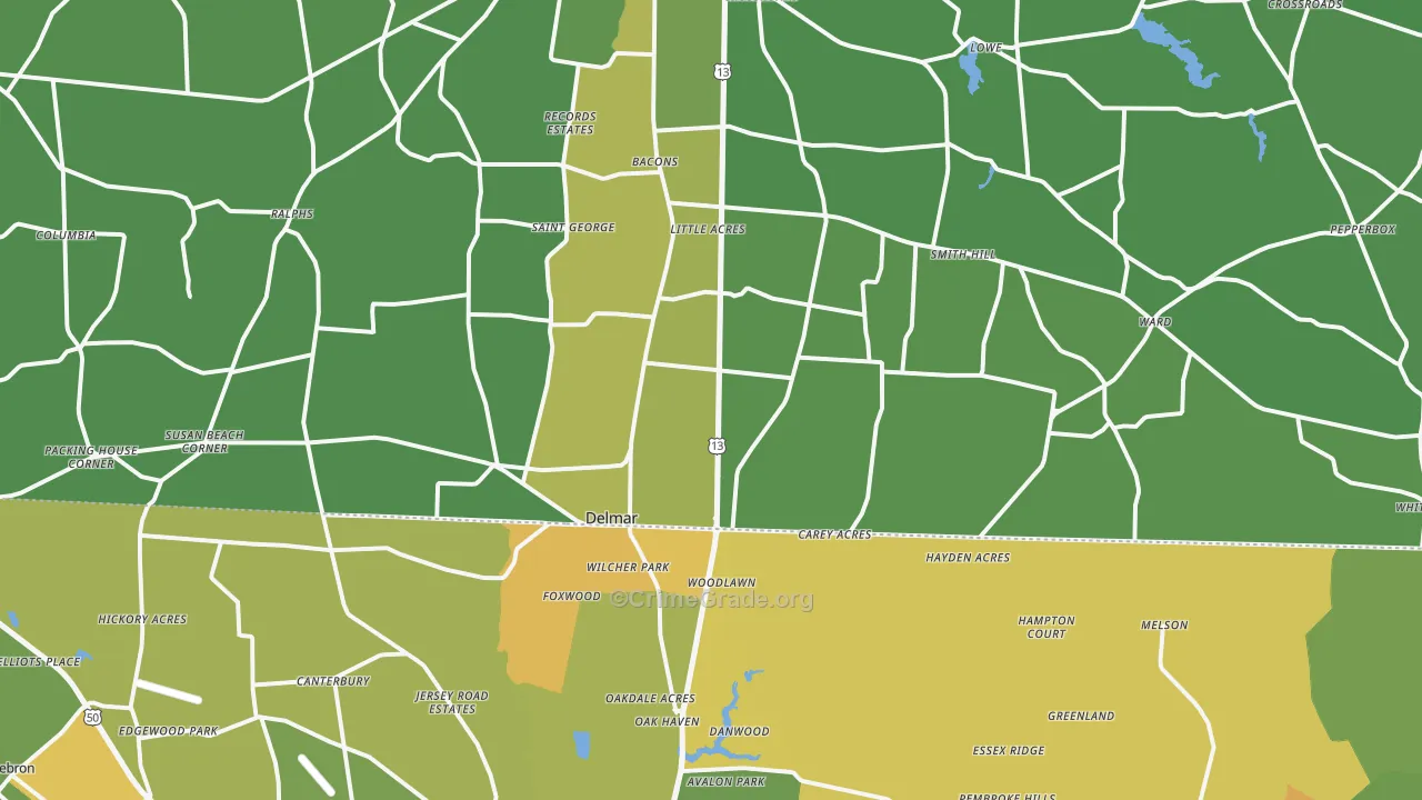 Delmar, DE Map of Vehicle Theft Rates