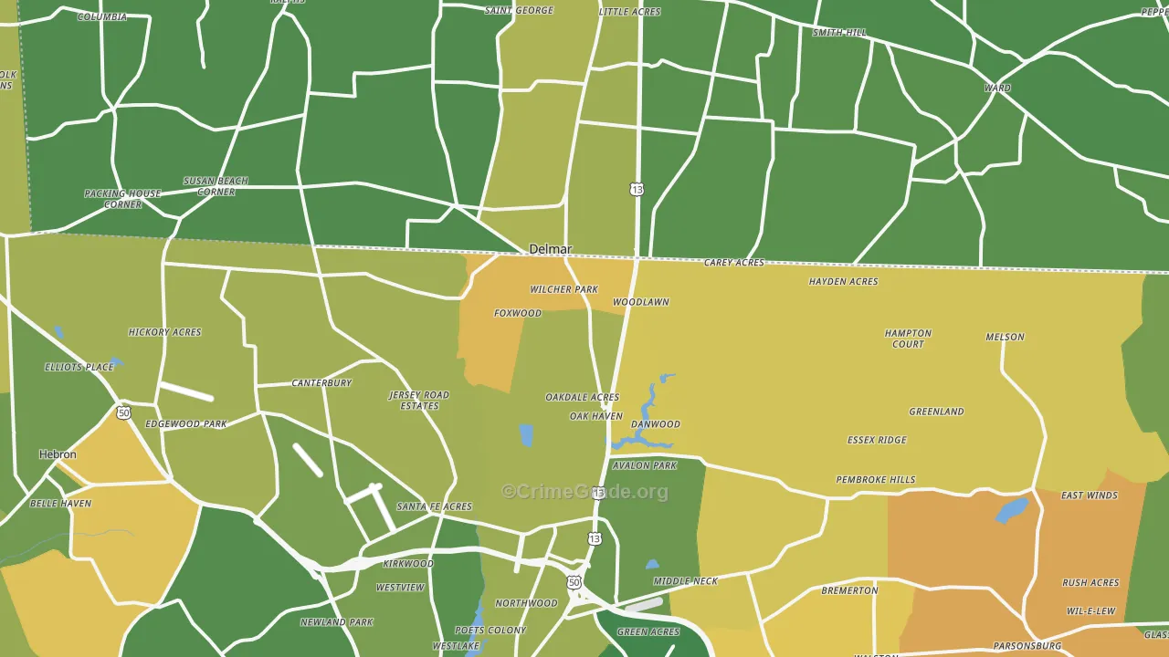 Delmar, MD Map of Vehicle Theft Rates