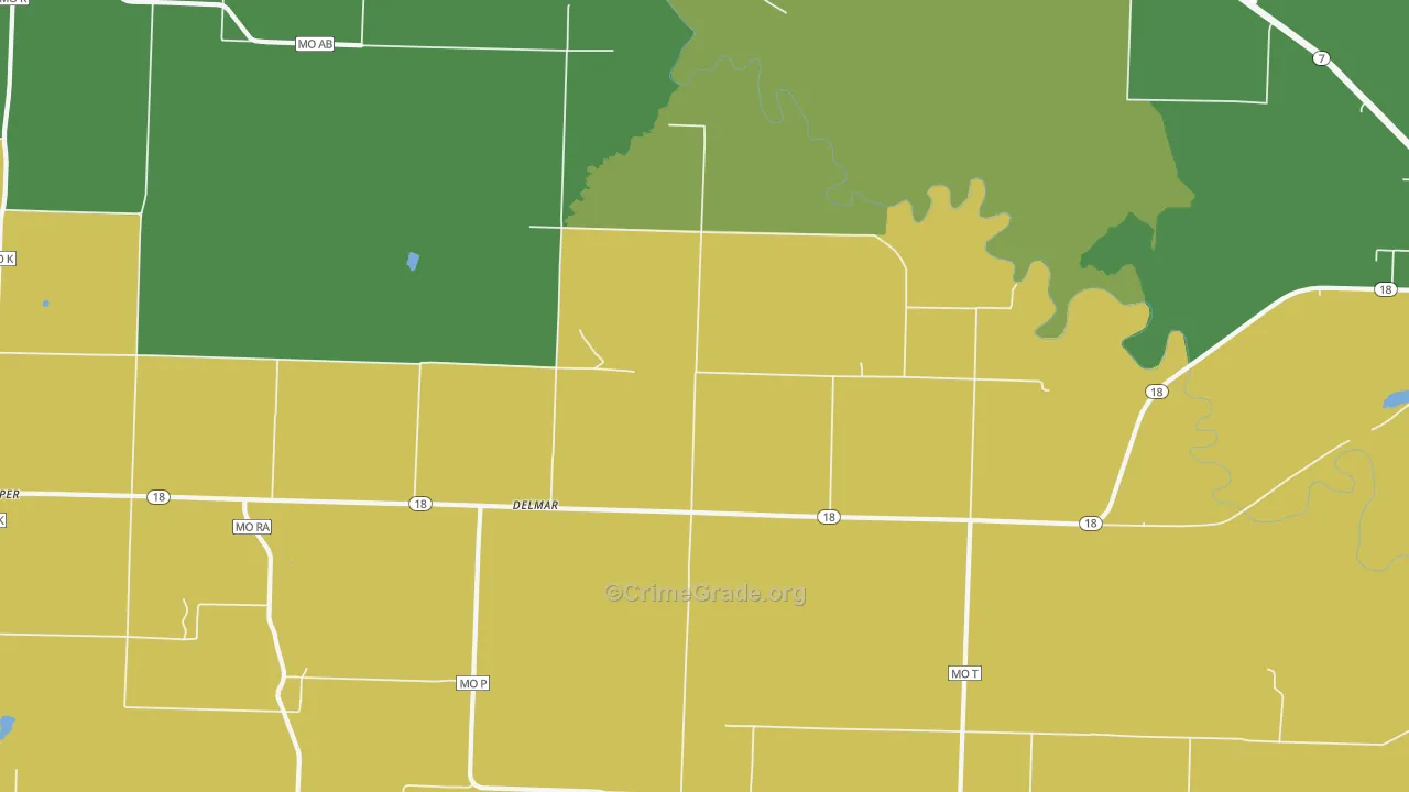 Delmar, MO Map of Vehicle Theft Rates