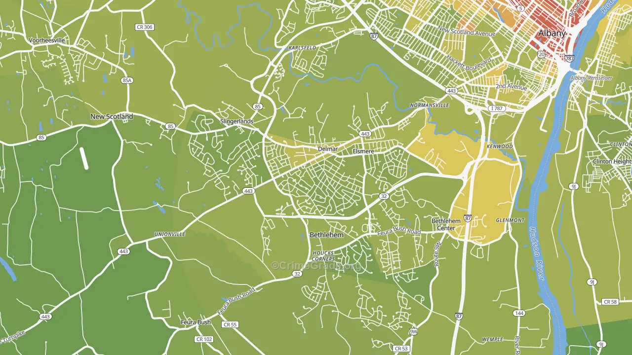 Delmar, NY Map of Vehicle Theft Rates