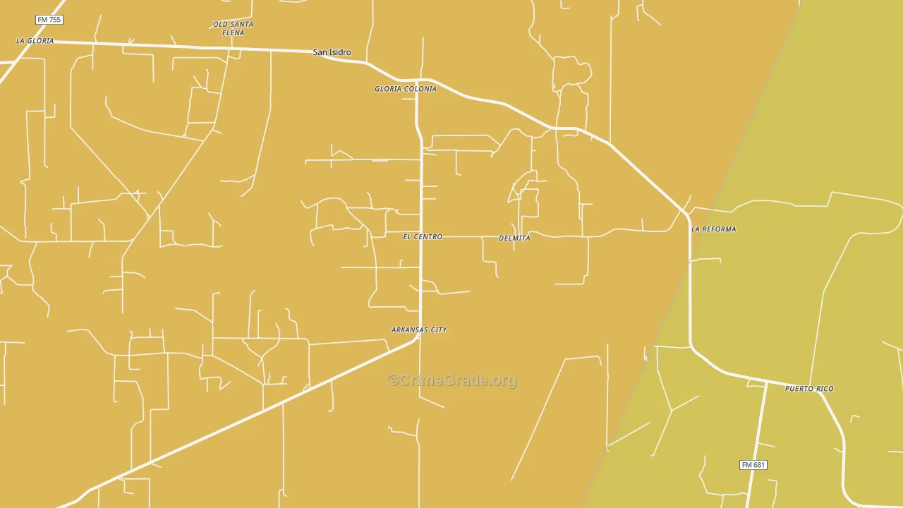 Delmita, TX Map of Vehicle Theft Rates