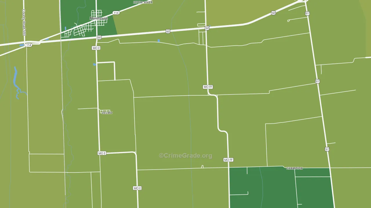 Delmo, MO Map of Vehicle Theft Rates