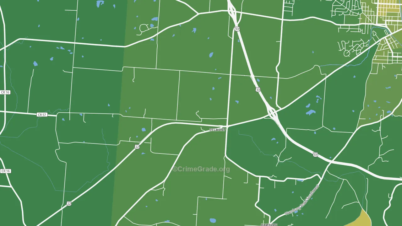 Delmont, OH Map of Vehicle Theft Rates