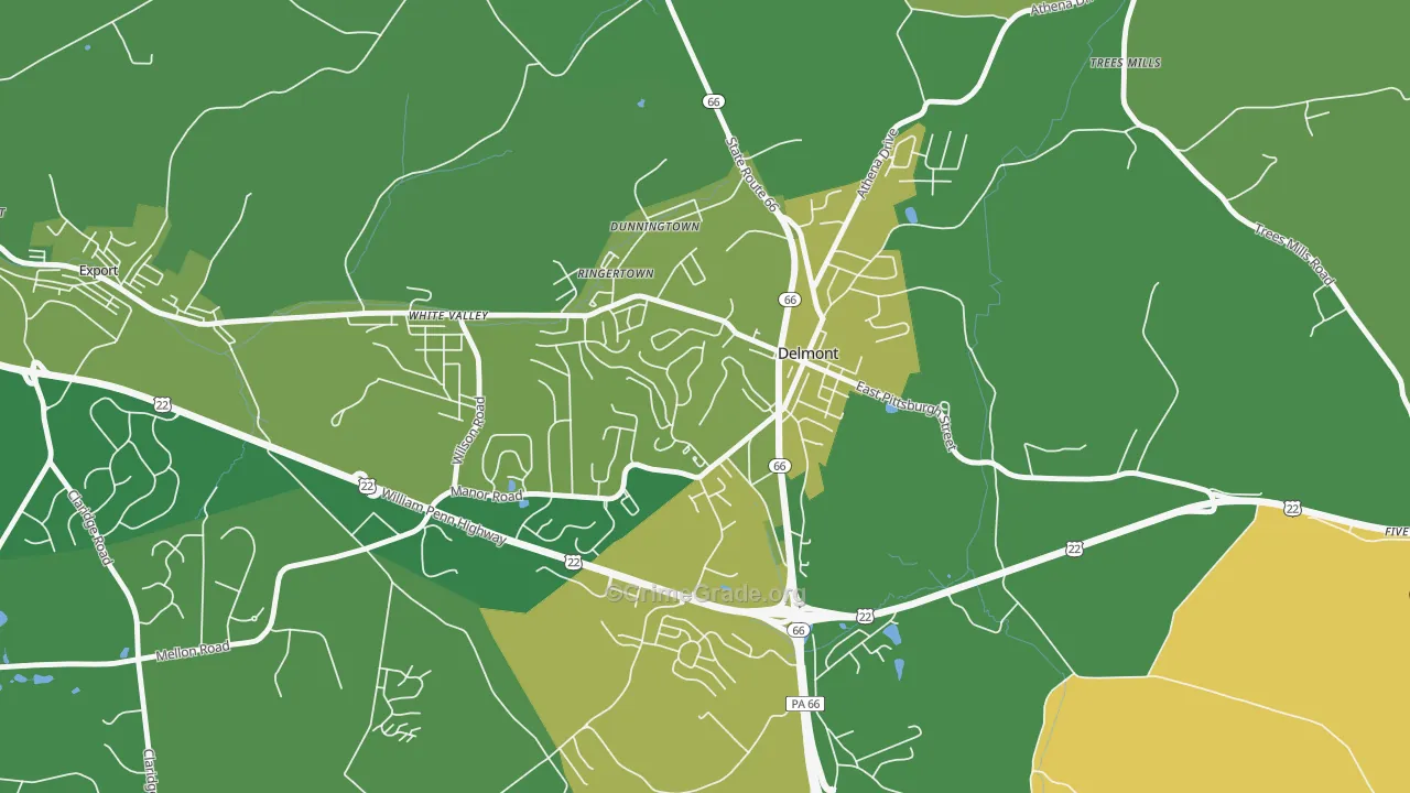 Delmont, PA Map of Vehicle Theft Rates