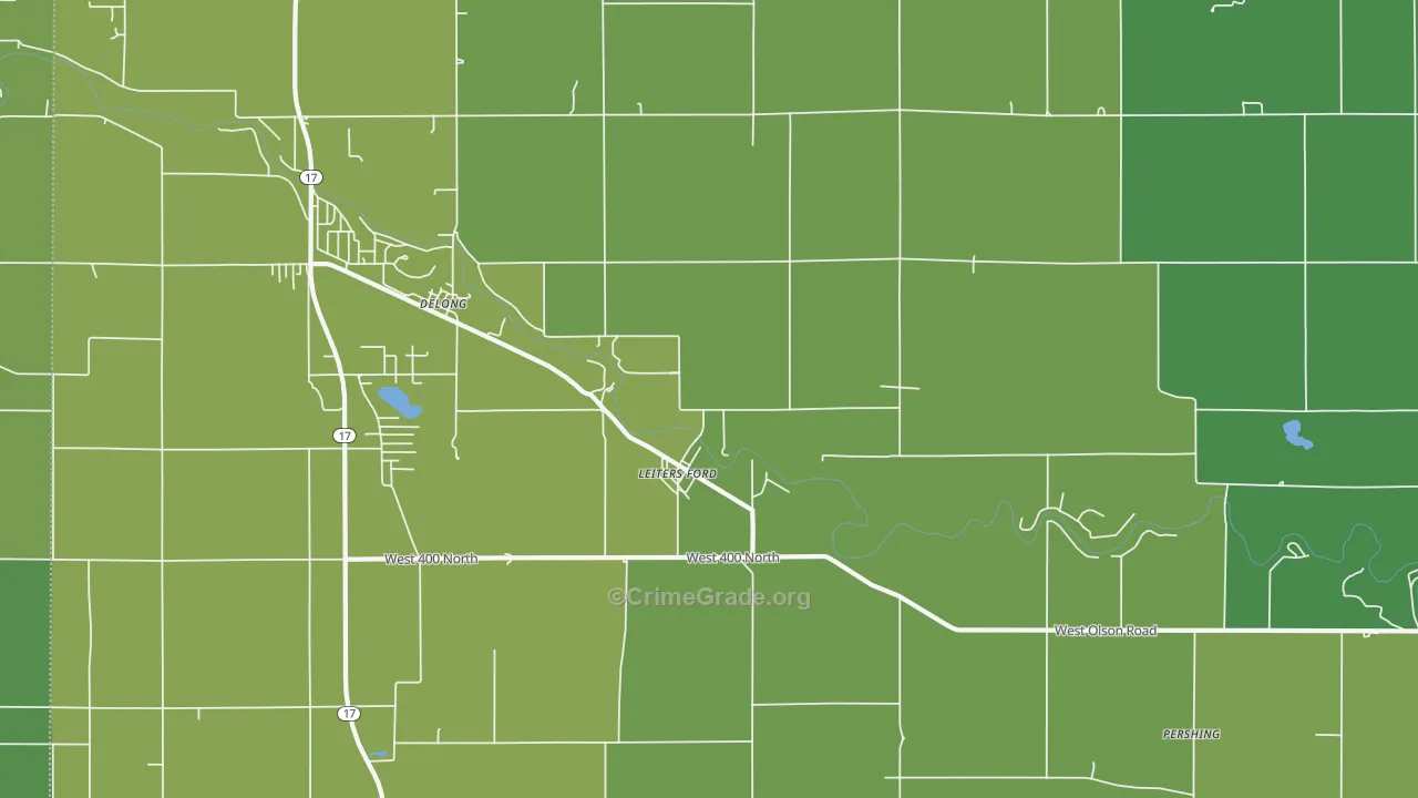 Delong, IN Map of Vehicle Theft Rates