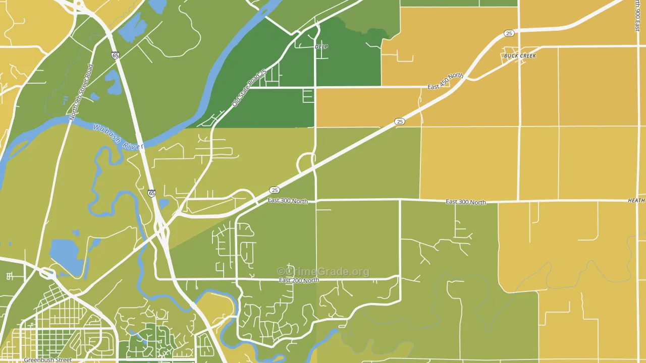 Delp, IN Map of Vehicle Theft Rates