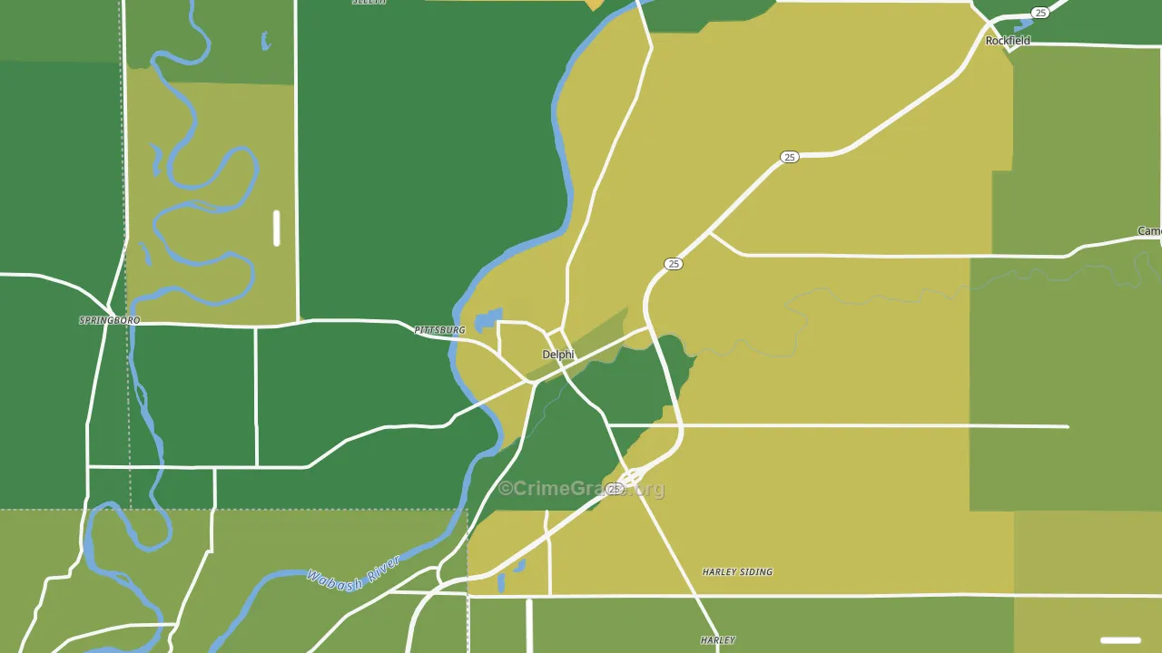 Delphi, IN Map of Vehicle Theft Rates