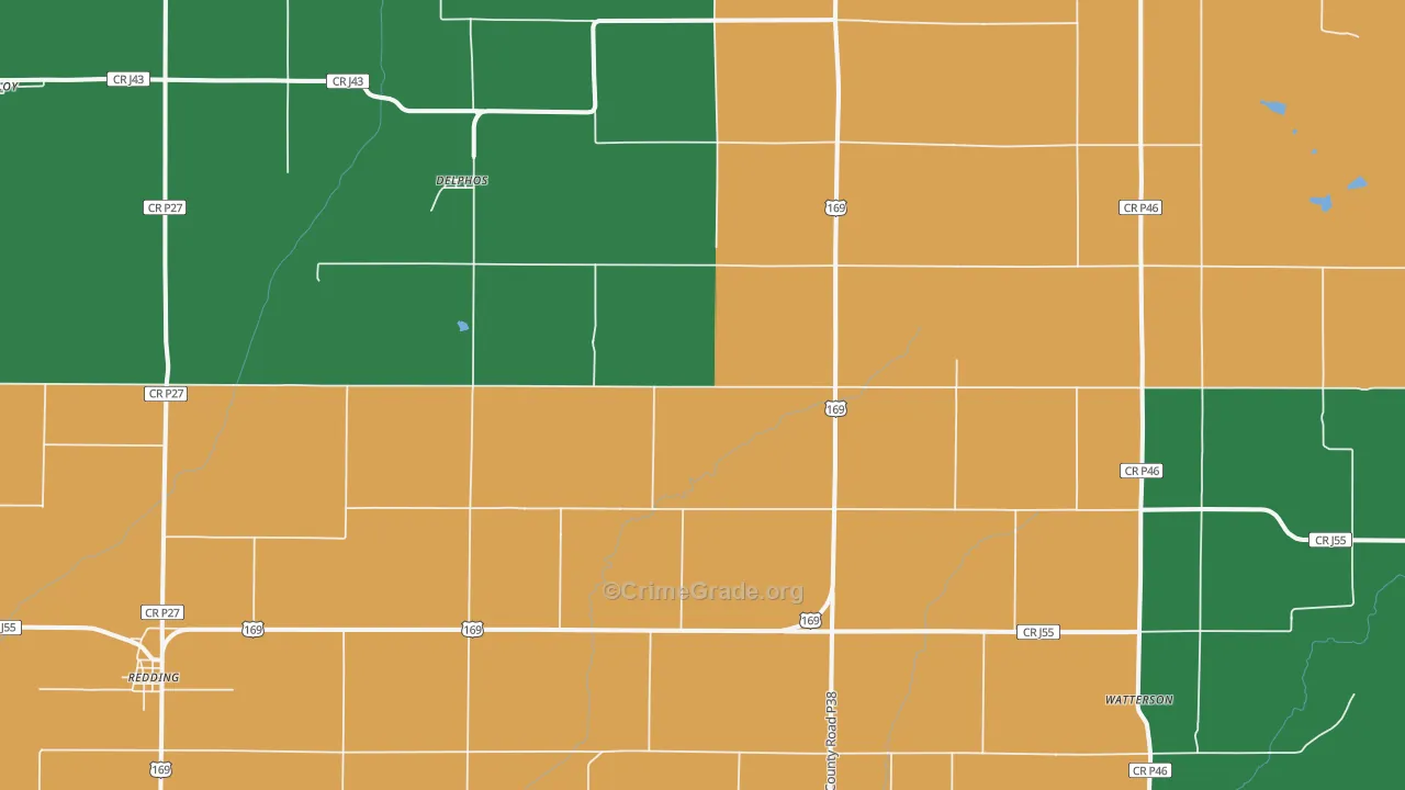 Delphos, IA Map of Vehicle Theft Rates
