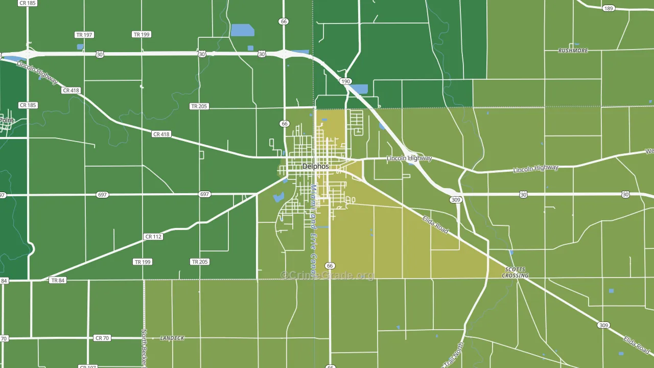 Delphos, OH Map of Vehicle Theft Rates