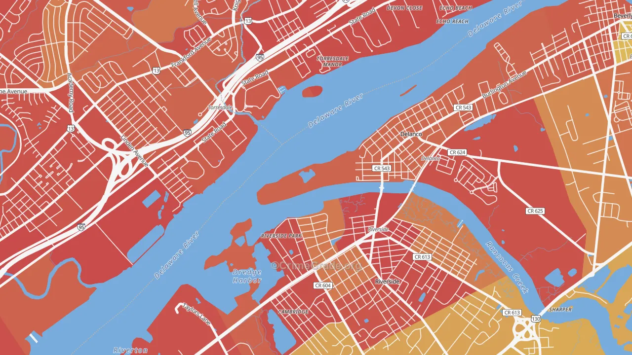 Delran, NJ Map of Vehicle Theft Rates