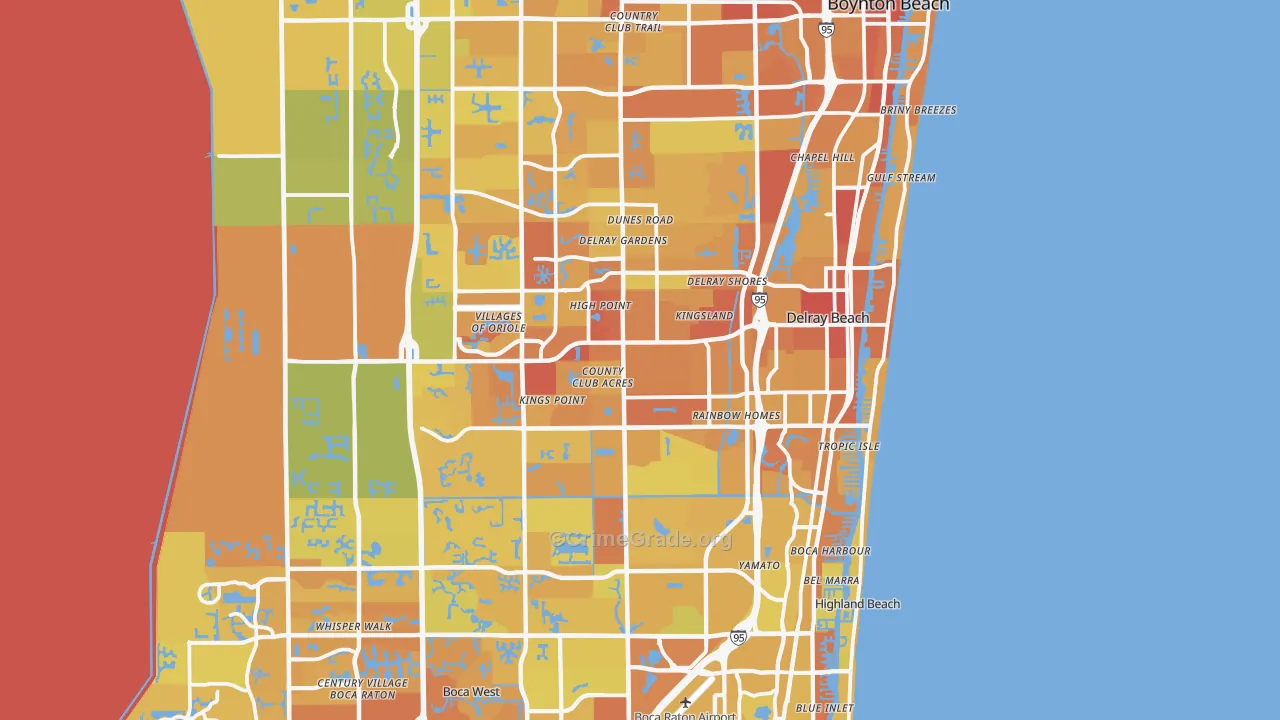 Delray Beach, FL Map of Vehicle Theft Rates