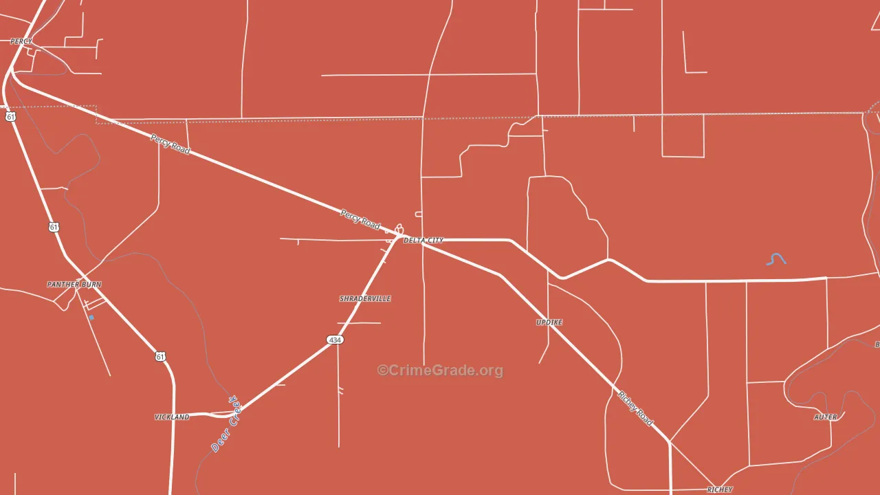 Delta City, MS Map of Vehicle Theft Rates