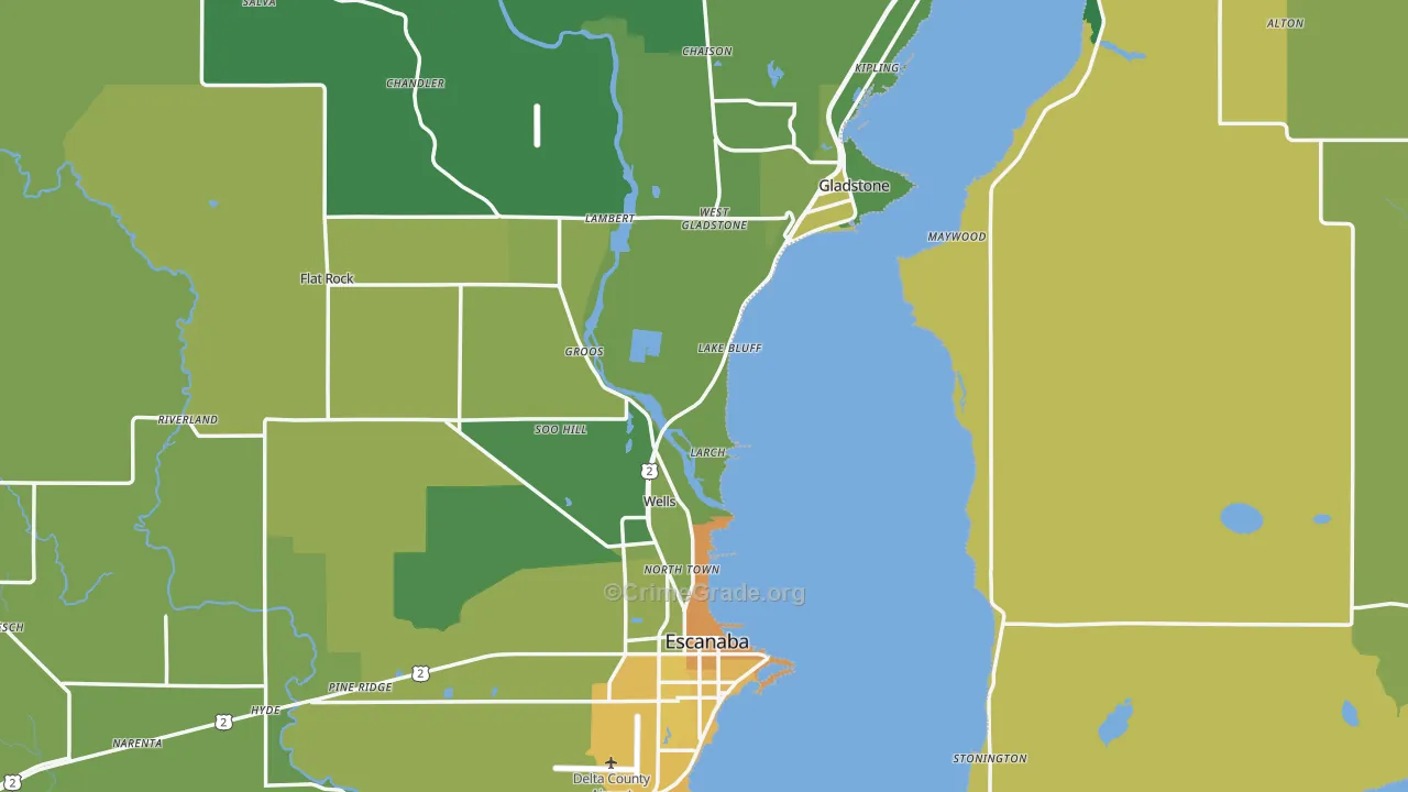 Delta County, MI Map of Vehicle Theft Rates