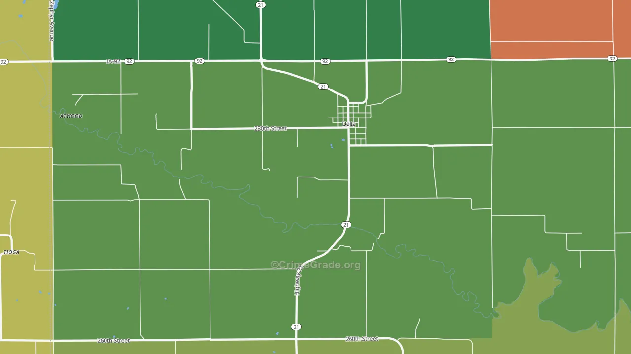 Delta, IA Map of Vehicle Theft Rates