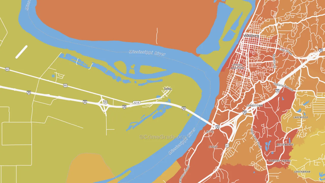 Delta, LA Map of Vehicle Theft Rates