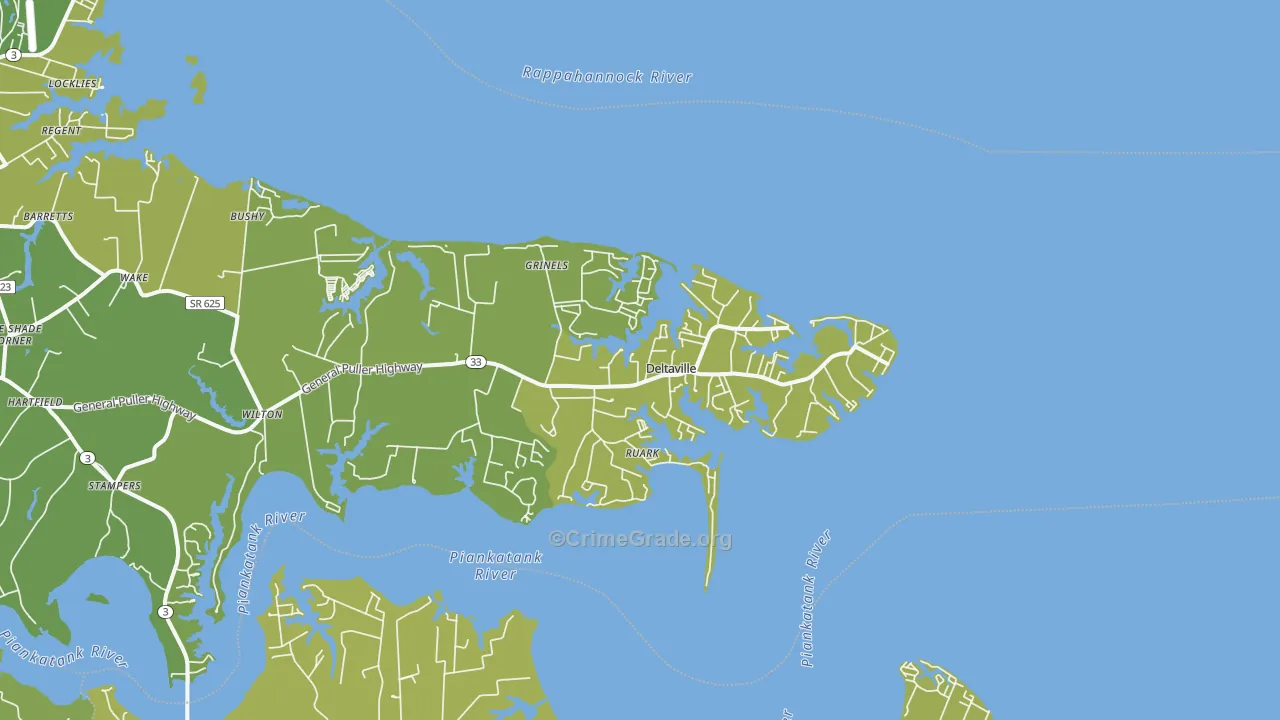 Deltaville, VA Map of Vehicle Theft Rates