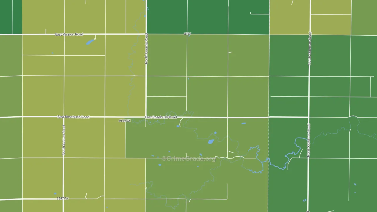 Delwin, MI Map of Vehicle Theft Rates