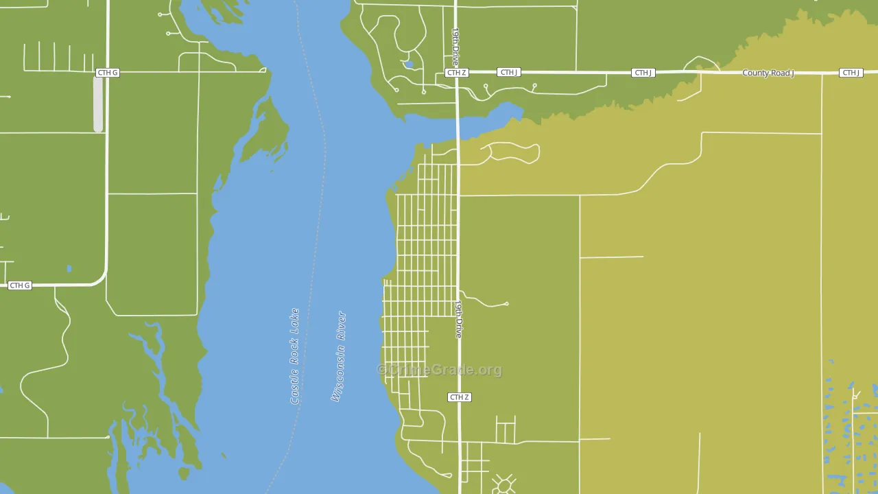 Delwood, WI Map of Vehicle Theft Rates