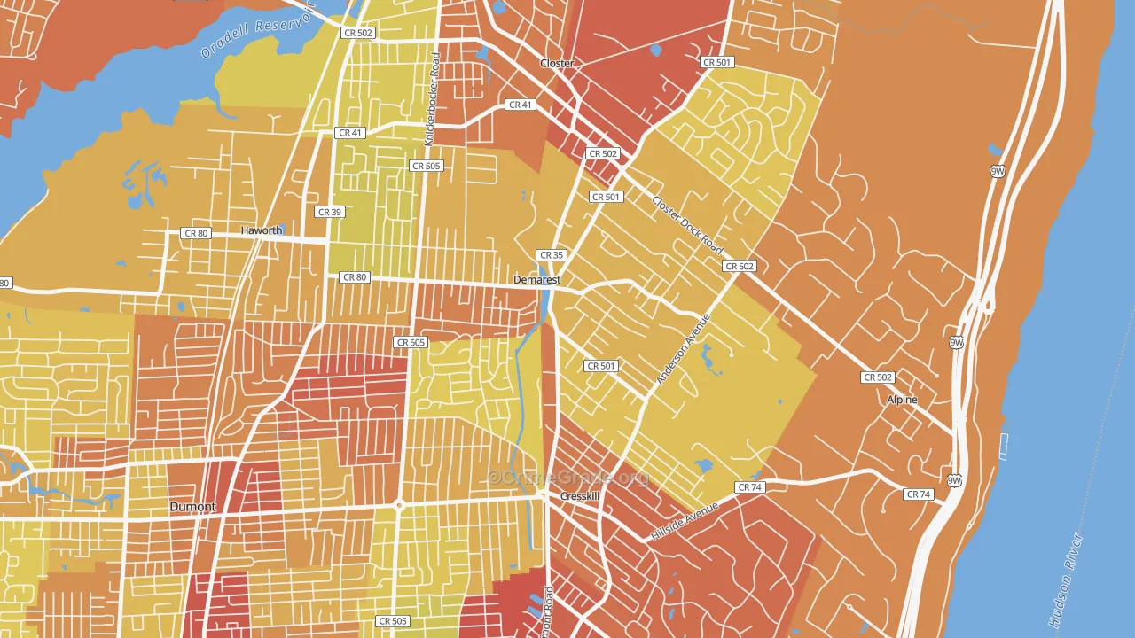 DeMarest, NJ Map of Vehicle Theft Rates