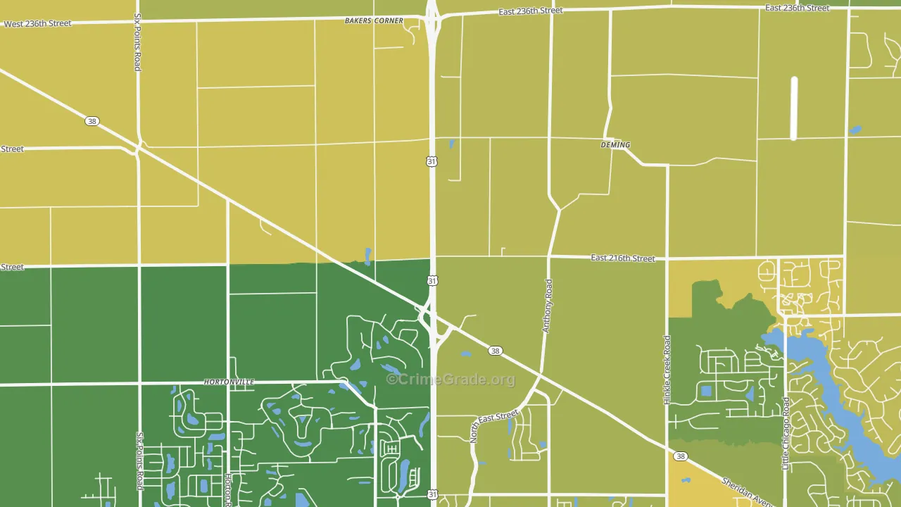 Deming, IN Map of Vehicle Theft Rates