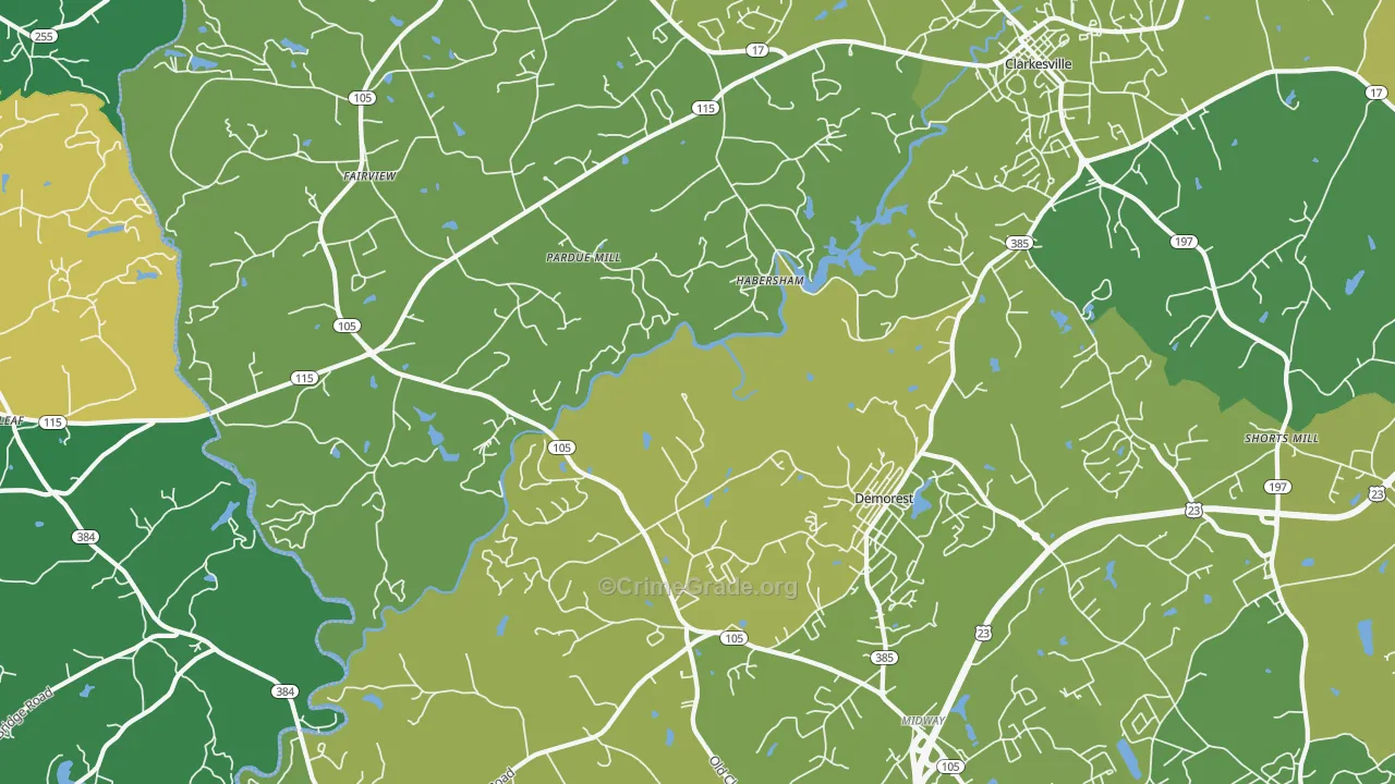 Demorest, GA Map of Vehicle Theft Rates