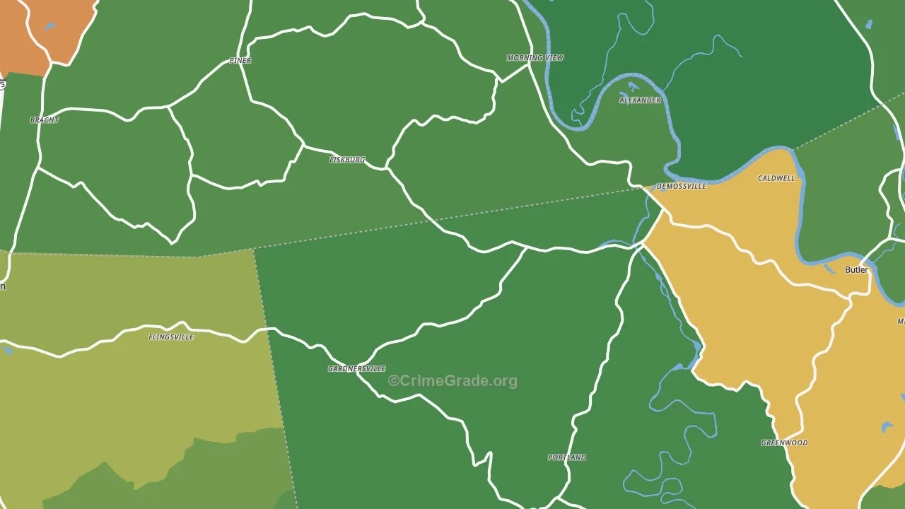 DeMossville, KY Map of Vehicle Theft Rates