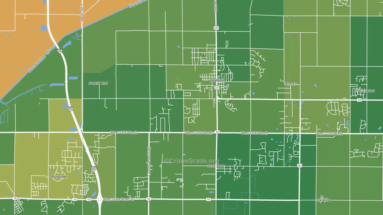 DeMotte, IN Map of Vehicle Theft Rates
