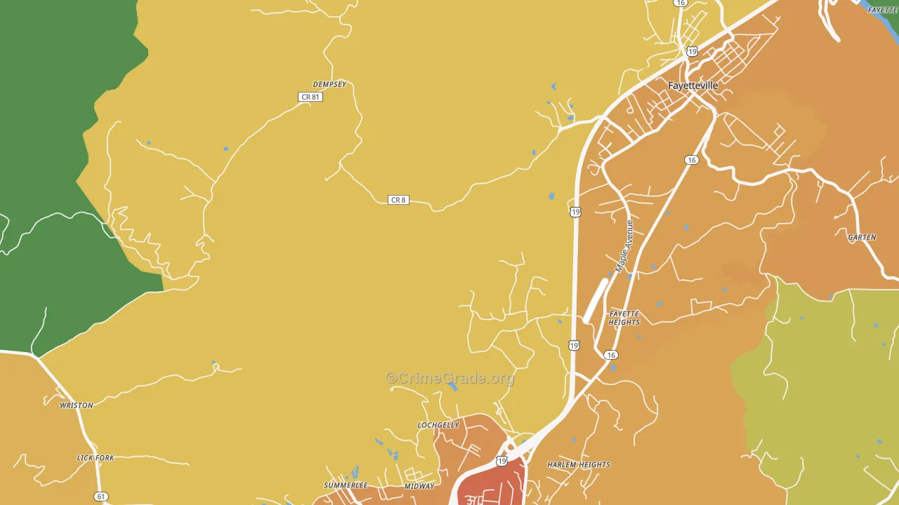 Dempsey, WV Map of Vehicle Theft Rates
