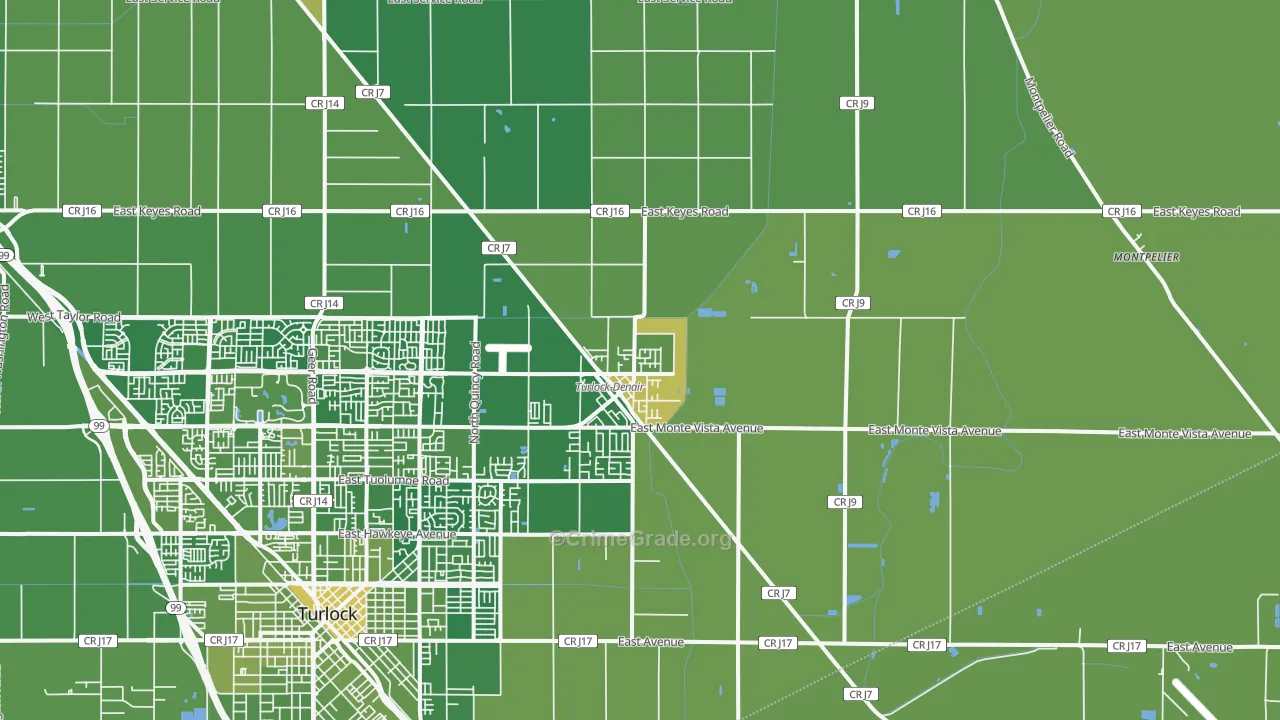 Denair, CA Map of Vehicle Theft Rates