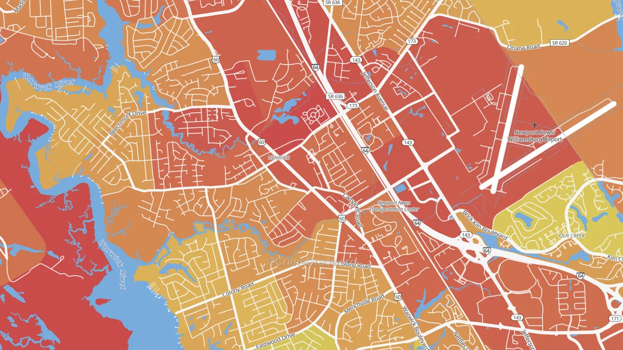 Denbigh, Newport News, VA Map of Vehicle Theft Rates