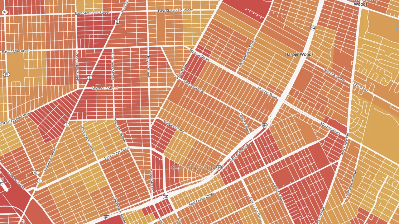 Denby, Detroit, MI Map of Vehicle Theft Rates