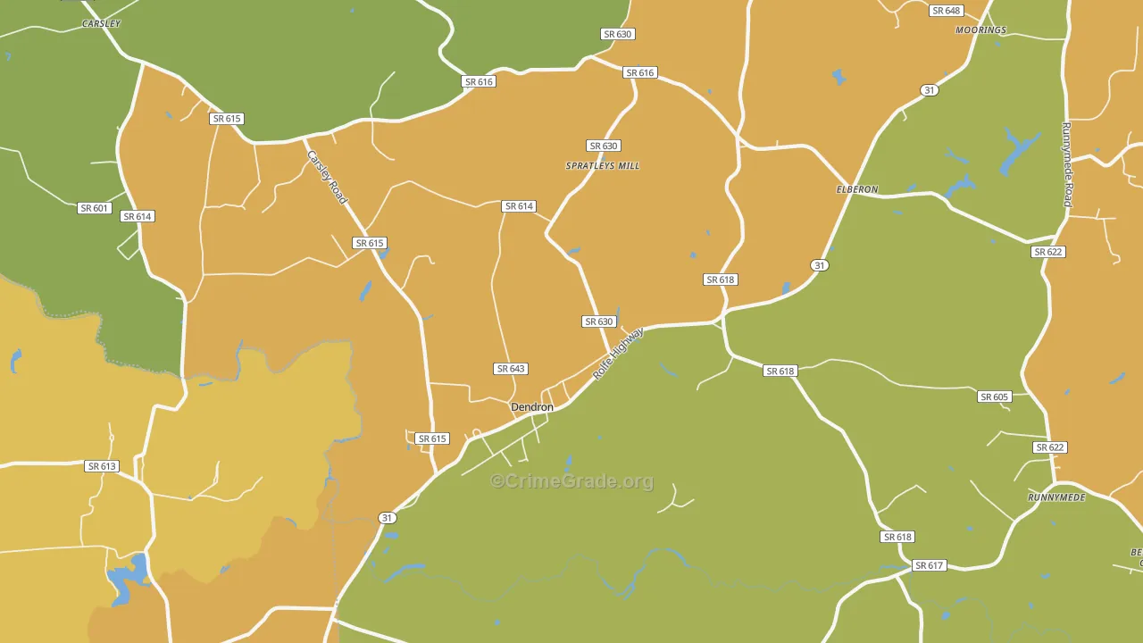 Dendron, VA Map of Vehicle Theft Rates