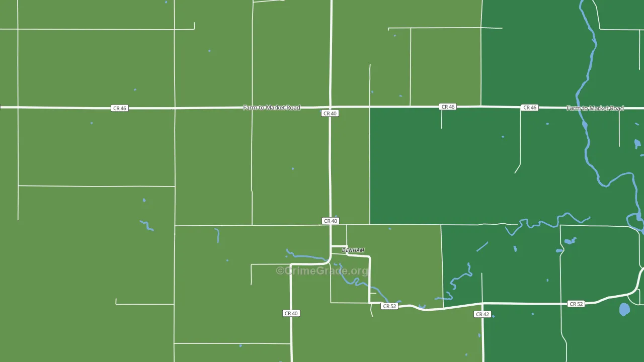 Denham, MN Map of Vehicle Theft Rates